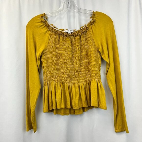 Moa Moa Womens Mustard Ruffle Long Sleeve Round Neck Smocked Top Size Medium - Picture 1 of 8
